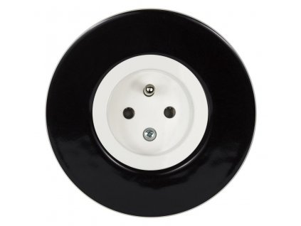 Zásuvka jednonásobná s clonkami, kompletní, RETRO KERAMIKA černá (Varianta Rám: keramika - černá, Kryt: černá mat)