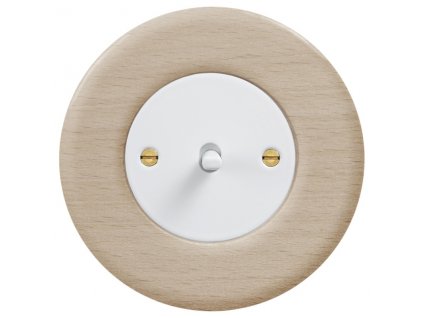 Retro vypínač páčkový - DŘEVO buk (Schéma zapojení Přepínač střídavý páčkový, řaz. 6+6, Varianta Rám: dřevo buk, Kryt: černý, Ovladač: páčka černá)