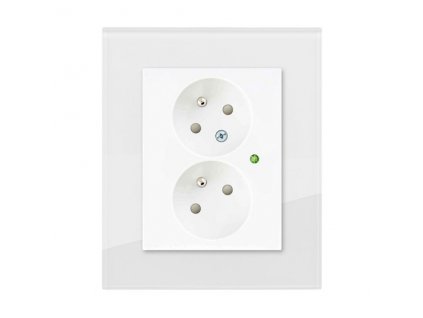 Zásuvka dvojnásobná s přepěťovou ochranou, DECENTE SKLO (Typ Zásuvka dvojnásobná s přepěťovou ochranou, Varianty Rám: Sklo antracitově černá, Kryt: bílý lesk)