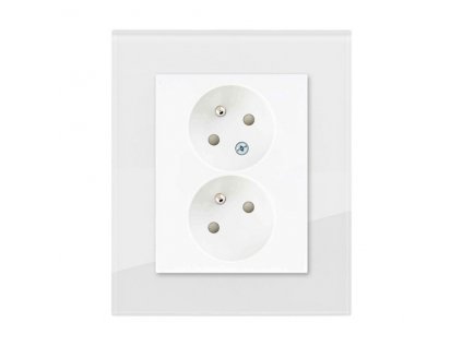 Zásuvka dvojnásobná s clonkami, DECENTE SKLO (Typ Zásuvka dvojnásobná s clonkami, Varianty Rám: Sklo antracitově černá, Kryt: bílý lesk)