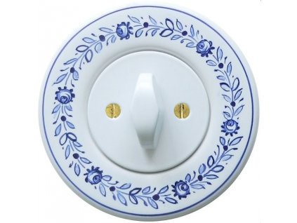 Retro vypínač Obzor - malovaná keramika slovácký vzor (Barevná kombinace Rám: tupeský vzor 1 | Kryt: bílý | Ovladač: BTA bílá)