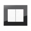 Dvojitý vypínač Obzor DECENTE - SKLO (Schéma zapojení Ovladač zapínací dvojitý 1/0+1/0, tlačítko, Varianty Rám: Sklo antracitově černá, Kryt: bílý lesk)