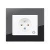 Zásuvka s clonkami a přepěťovou ochranou, DECENTE SKLO (Typ Zásuvka s clonkami a přepěťovou ochranou, Varianty Rám: Antracitově černá, Kryt: bílý lesk)