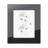 Zásuvka dvojnásobná s přepěťovou ochranou, DECENTE SKLO (Typ Zásuvka dvojnásobná s přepěťovou ochranou, Varianty Rám: Sklo antracitově černá, Kryt: bílý lesk)