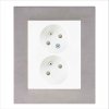 Zásuvka dvojnásobná s clonkami DECENTE KOV (Typ Zásuvka dvojnásobná s přepěťovou ochranou, Varianty Rám: Kov hliník, Kryt: bílý lesk)