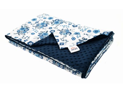 Koldra obciazeniowa FUN porcelanowe kwiaty minky granatowy