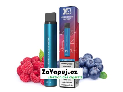 x4 bar boruvka a malina blueberry sour raspberry jednorazova e cigareta