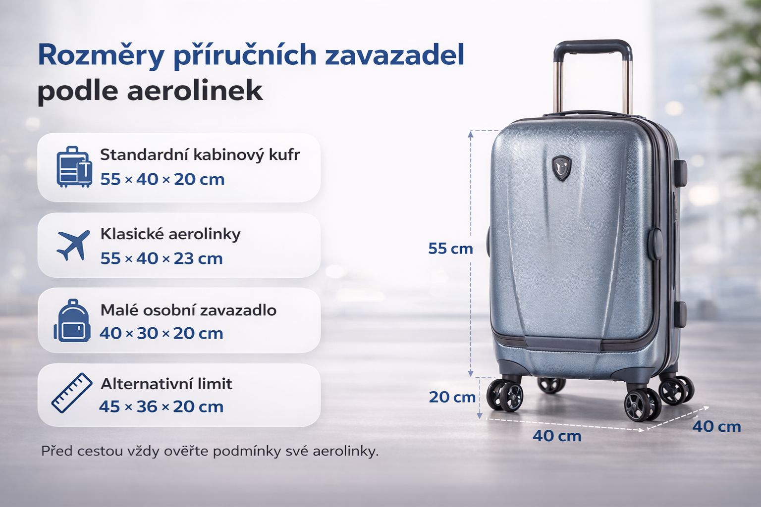 Rozměry příručních zavazadel podle aerolinek