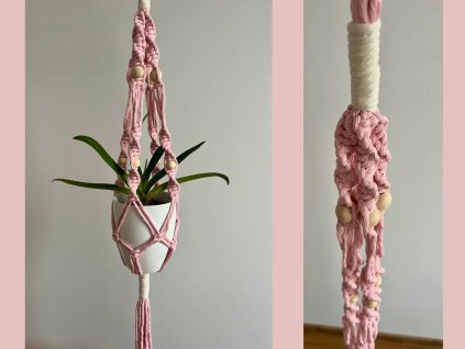 Závěsný květináč růžový s přírodním lemem