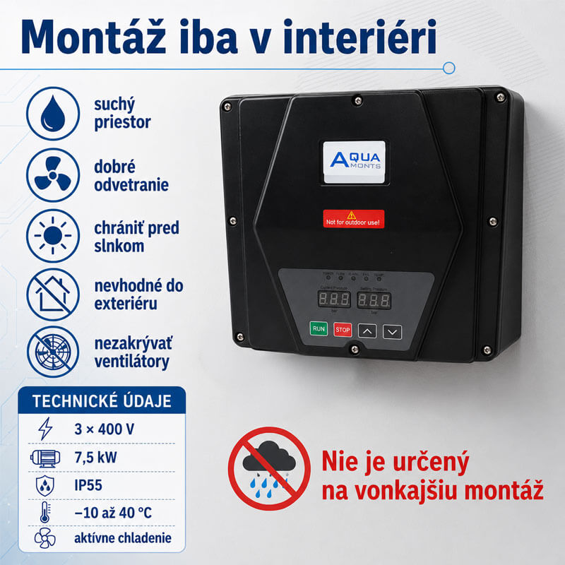 Správna montáž frekvenčného meniča KOMPAKT AD-10T 7,5 kW v interiéri