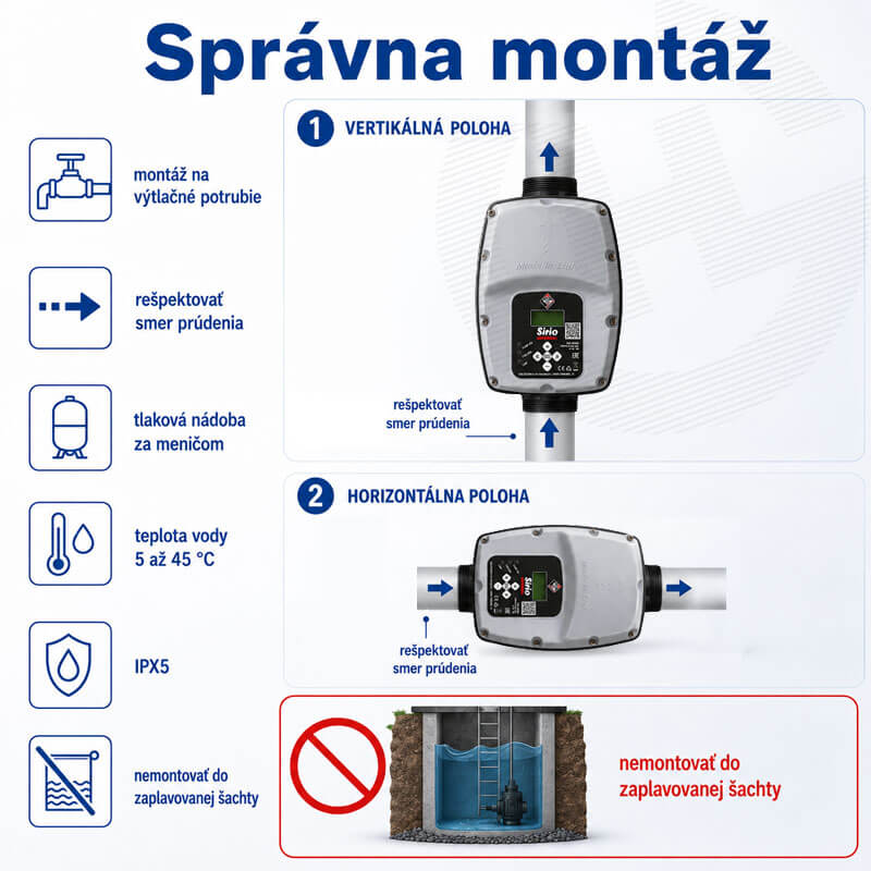 Montáž frekvenčného meniča SIRIO UNIVERSAL s tlakovou nádobou