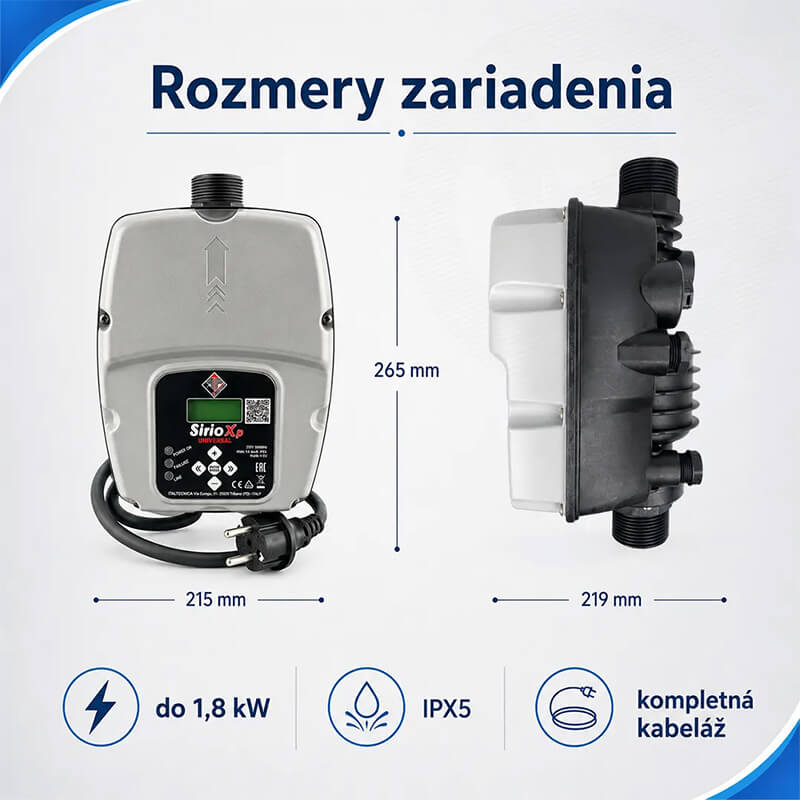 Rozmery frekvenčného meniča SIRIO UNIVERSAL XP