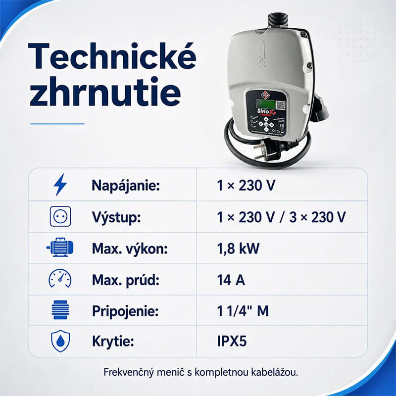 Technické parametre frekvenčného meniča SIRIO UNIVERSAL XP