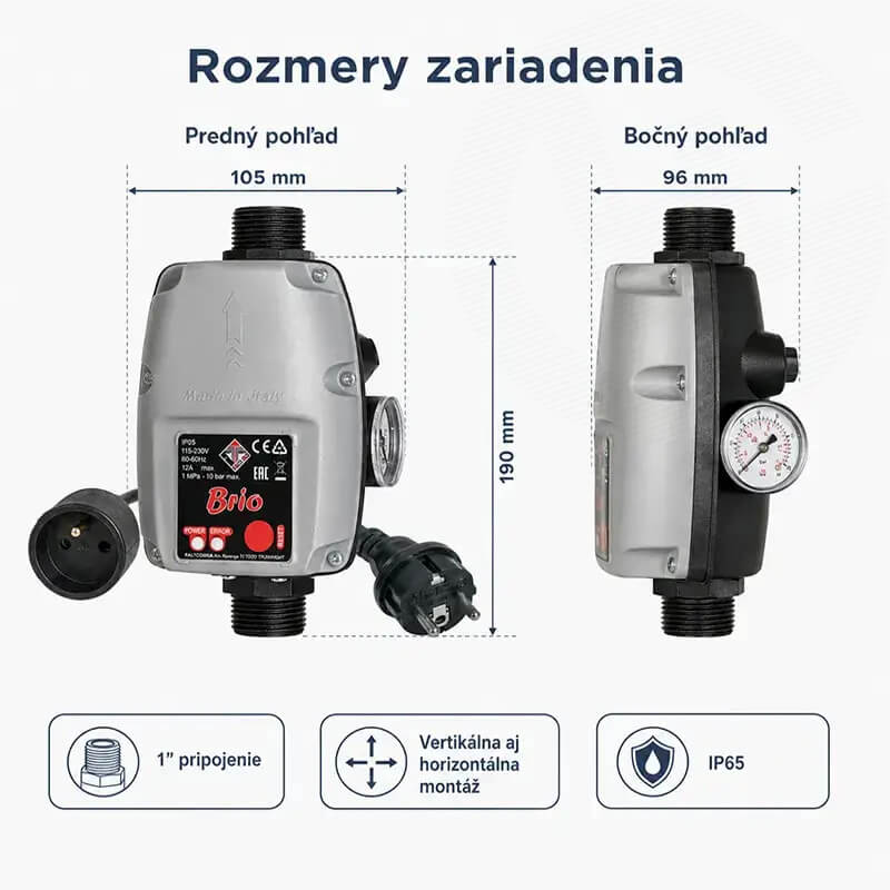 Rozmery prietokového spínača Italtecnica BRIO 2021