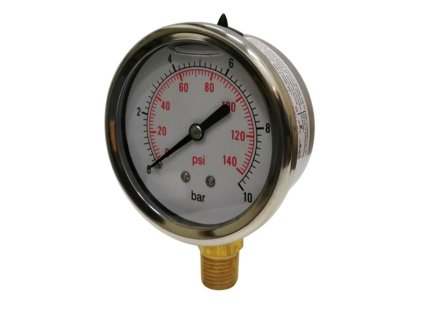 Glycerínový manometer 1/4", 0-10 bar - bočný vývod