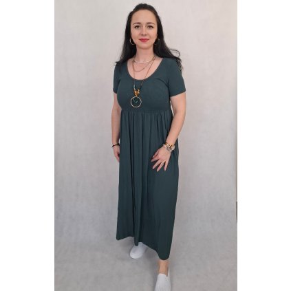 Dlouhé šaty PRIME tmavě zelené  dlouhé dámské šaty s žebrovaným topem