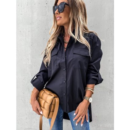 bílá košile s límečkem s prodlouženým zadním dílem černá