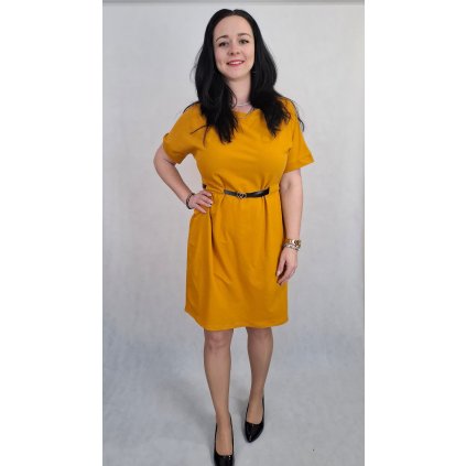 basic šaty s páskem hořčice
