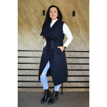 „Dámská dlouhá flaušová vesta s páskem – univerzální velikost, délka 98 cm“