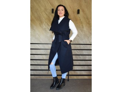 dlouhá flaušová vesta tmavě modrá