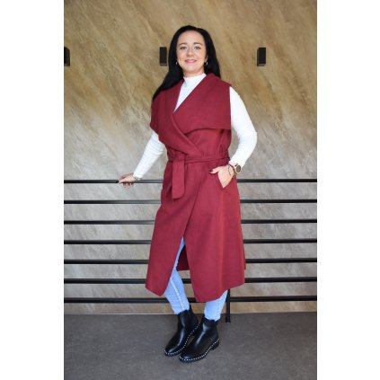 „Dámská dlouhá flaušová vesta s páskem – univerzální velikost, délka 98 cm“