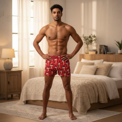 vánoční trenýrky s motivem piva červené