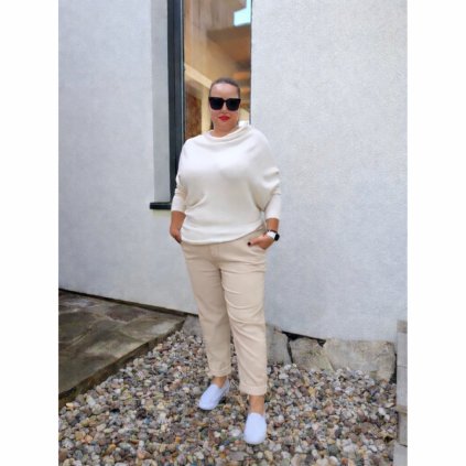 pružné kalhoty v pase na gumu béžové