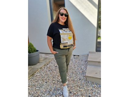 pružné kalhoty khaki plussize