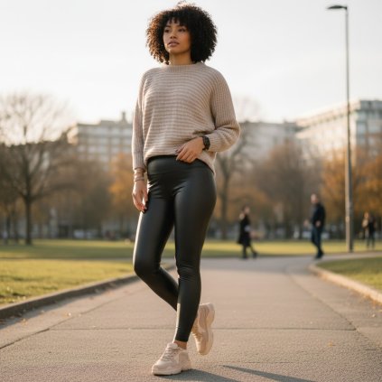 koženkové zateplené legíny plussize