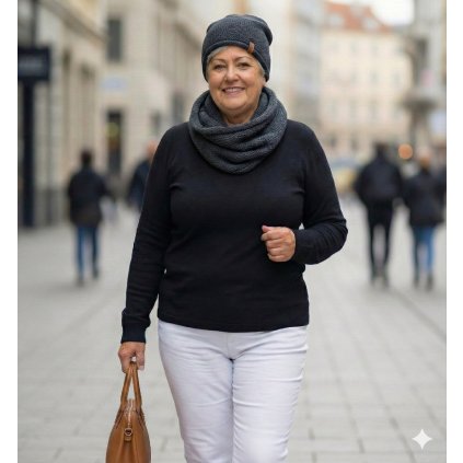 dvoudílný teplý komplet čepice nákrčník tmavě šedá