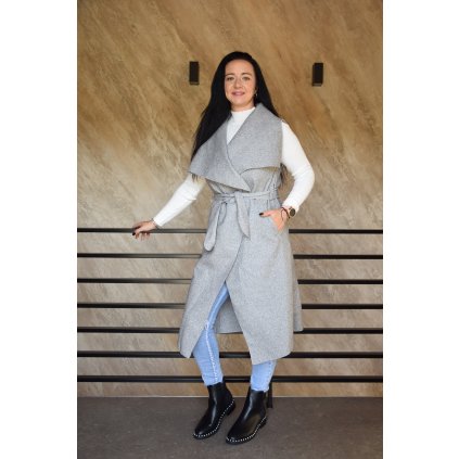 „Dámská dlouhá flaušová vesta s páskem – univerzální velikost, délka 98 cm“