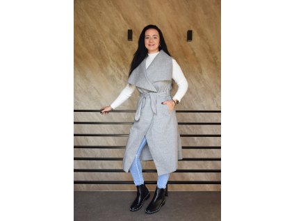 dlouhá flaušová vesta šedá