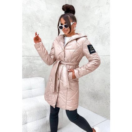 parka s kapucí a páskem béžová