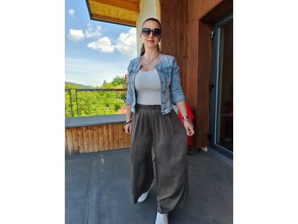 Široké letní kalhoty KLARISA tmavě hnědé