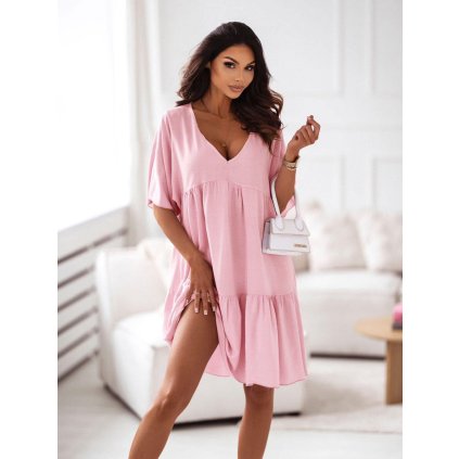 letní šaty s volány růžové