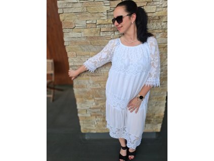 boho šaty s krajkou bílé