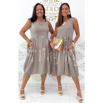 letní šaty s potiskem hnědé