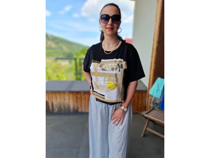 plussize triko černé se zlatým potiskem