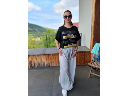 plussize triko černé se zlatým potiskem