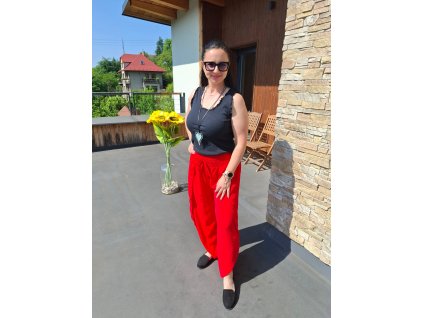 letní vzdušné kalhoty s rozparky červené