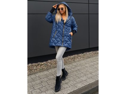 dlouhá podzimní bunda plussize modrá