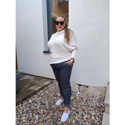 pružné kalhoty na gumu v pase modré