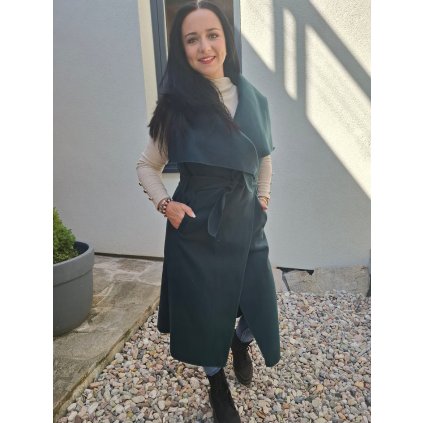 „Dámská dlouhá flaušová vesta s páskem – univerzální velikost, délka 98 cm“