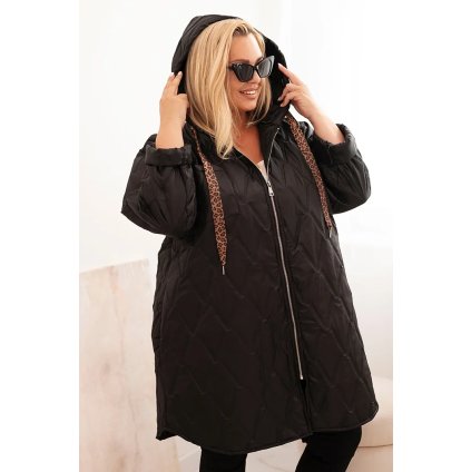 Dámská bunda Plus Size prošívaná s kapucí a nápisem HOPE černá (Velikost universal, Barva Černá)