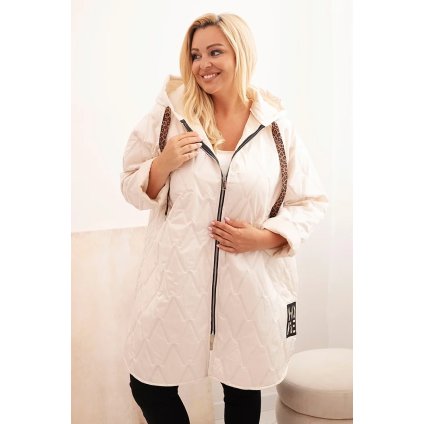 Dámská bunda Plus Size prošívaná s kapucí a nápisem HOPE světlé béžová (Velikost universal, Barva Světle béžová)