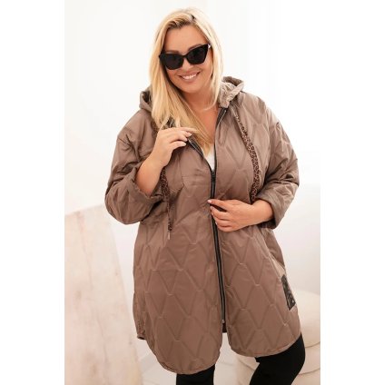 Dámská bunda Plus Size prošívaná s kapucí a nápisem HOPE fango (Velikost universal, Barva Fango)