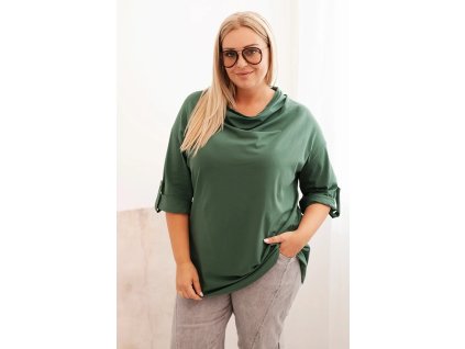 Dámská blůza Plus Size s bavlnou volného střihu s vodním výstřihem tmavě zelená (Velikost universal, Barva Tmavě zelená)