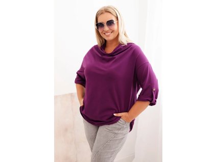 Dámská blůza Plus Size s bavlnou volného střihu s vodním výstřihem tmavě fialová (Velikost universal, Barva Tmavě fialová)