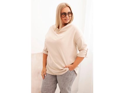 Dámská blůza Plus Size s bavlnou volného střihu s vodním výstřihem béžová (Velikost universal, Barva Béžová)