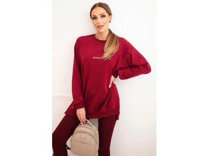 Dámská souprava bavlněná mikina a legíny s nápisem Minimal bordo (Velikost universal, Barva Bordó)